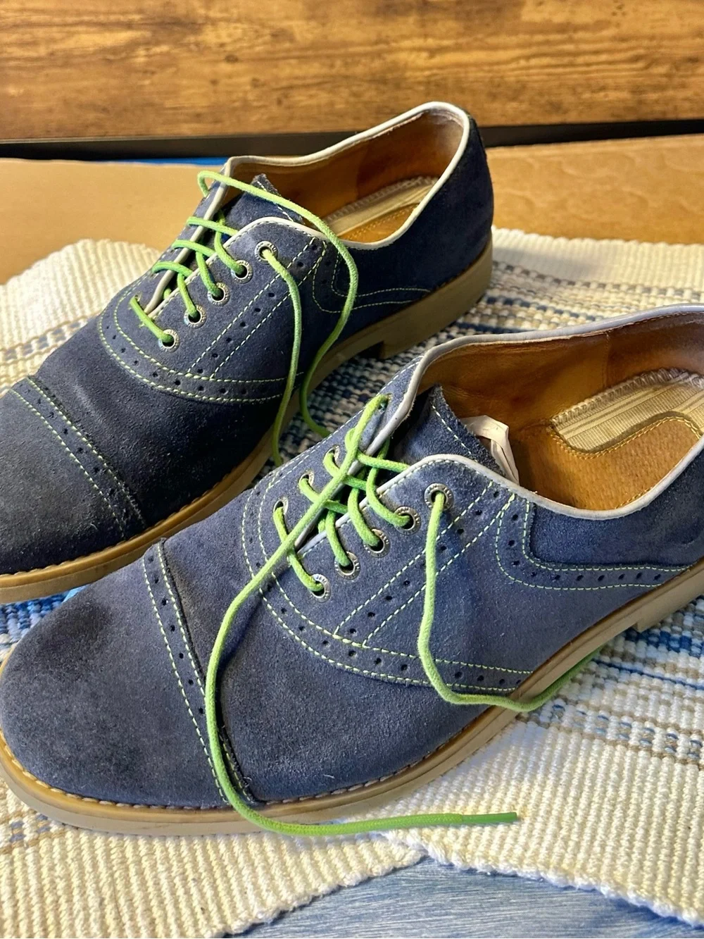 Johnston & Murphy Men's Blue Suede Oxford Lace-Up Round Toe Dress Shoes 8.5M